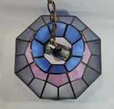 Vintage Pink Blue and Clear Slag Marble Stained Glass Swag Hanging Lamp Light Fixture