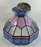 Vintage Pink Blue and Clear Slag Marble Stained Glass Swag Hanging Lamp Light Fixture