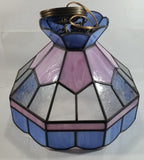 Vintage Pink Blue and Clear Slag Marble Stained Glass Swag Hanging Lamp Light Fixture