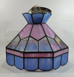 Vintage Pink Blue and Clear Slag Marble Stained Glass Swag Hanging Lamp Light Fixture