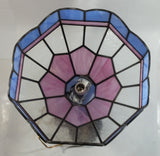 Vintage Pink Blue and Clear Slag Marble Stained Glass Swag Hanging Lamp Light Fixture