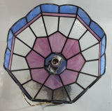 Vintage Pink Blue and Clear Slag Marble Stained Glass Swag Hanging Lamp Light Fixture