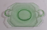 Antique Green Uranium Glass Flat Square Serving Dish with Handles