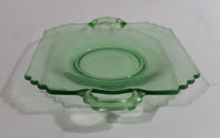 Antique Green Uranium Glass Flat Square Serving Dish with Handles