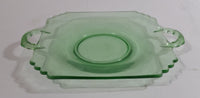 Antique Green Uranium Glass Flat Square Serving Dish with Handles