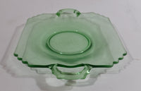 Antique Green Uranium Glass Flat Square Serving Dish with Handles