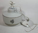 Vintage Artcraft of Montreal White Porcelain Gold Trimmed Dog Themed 8" Tall Swag Lamp Hanging Light Shade Fixture