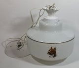 Vintage Artcraft of Montreal White Porcelain Gold Trimmed Dog Themed 8" Tall Swag Lamp Hanging Light Shade Fixture