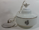 Vintage Artcraft of Montreal White Porcelain Gold Trimmed Dog Themed 8" Tall Swag Lamp Hanging Light Shade Fixture