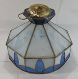 Vintage Blue and White Clear Slag Marble Stained Glass Swag Hanging Lamp Light Fixture