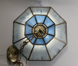 Vintage Blue and White Clear Slag Marble Stained Glass Swag Hanging Lamp Light Fixture