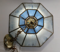 Vintage Blue and White Clear Slag Marble Stained Glass Swag Hanging Lamp Light Fixture