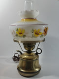 Antique Brass Base Porcelain Milk Glass Style Bulb Flower Shape Shade with Frosted Flume Electric Plug In Lamp Light