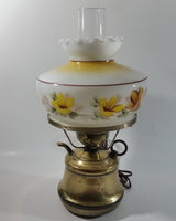 Antique Brass Base Porcelain Milk Glass Style Bulb Flower Shape Shade with Frosted Flume Electric Plug In Lamp Light