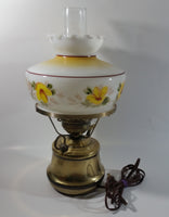 Antique Brass Base Porcelain Milk Glass Style Bulb Flower Shape Shade with Frosted Flume Electric Plug In Lamp Light