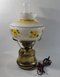 Antique Brass Base Porcelain Milk Glass Style Bulb Flower Shape Shade with Frosted Flume Electric Plug In Lamp Light