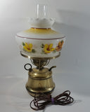 Antique Brass Base Porcelain Milk Glass Style Bulb Flower Shape Shade with Frosted Flume Electric Plug In Lamp Light