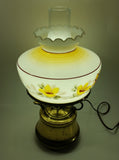 Antique Brass Base Porcelain Milk Glass Style Bulb Flower Shape Shade with Frosted Flume Electric Plug In Lamp Light