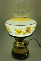 Antique Brass Base Porcelain Milk Glass Style Bulb Flower Shape Shade with Frosted Flume Electric Plug In Lamp Light