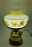 Antique Brass Base Porcelain Milk Glass Style Bulb Flower Shape Shade with Frosted Flume Electric Plug In Lamp Light