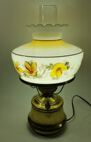 Antique Brass Base Porcelain Milk Glass Style Bulb Flower Shape Shade with Frosted Flume Electric Plug In Lamp Light