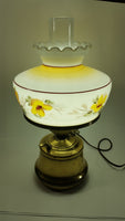 Antique Brass Base Porcelain Milk Glass Style Bulb Flower Shape Shade with Frosted Flume Electric Plug In Lamp Light