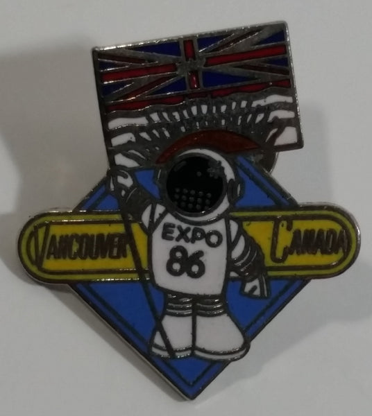 1986 Vancouver Exposition Expo 86 Ernie The Astronaut with British Columbia Flag Metal Lapel Pin