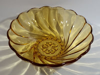 Vintage 9" Diameter Hazel Atlas Yellow Amber Swirl Depression Glass Fruit Dessert Bowl