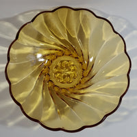 Vintage 9" Diameter Hazel Atlas Yellow Amber Swirl Depression Glass Fruit Dessert Bowl