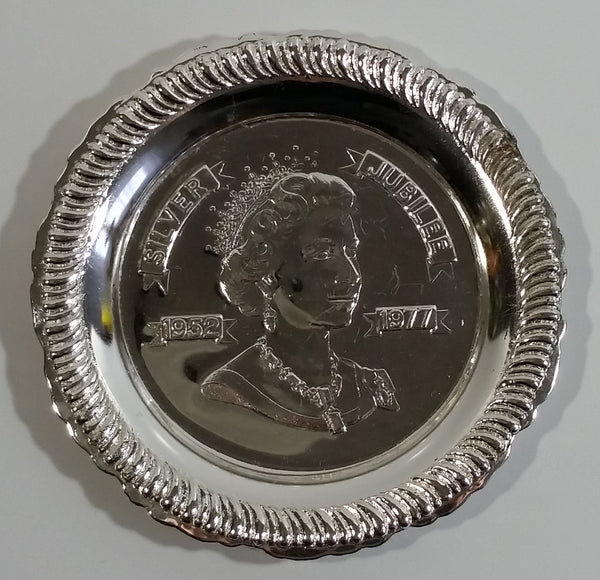 Vintage 1952-1977 Queen Elizabeth II Silver Jubilee Silver Tone Small Round Embossed Dish