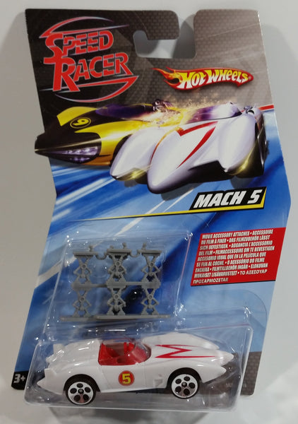 2008 Hot Wheels Speed Racer Movie Mach 5 Jump Jacks White Plastic Die Cast Toy Car Vehicle 5DOT - New in Package Sealed