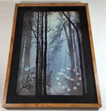 Vintage 1970s Elgin Dark Foggy Forest Tree Themed 21" x 29" Shadow Box Clock