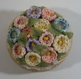 Colorful Flower Themed Woven Basket Container with Lid