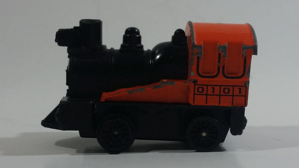 Vintage Yatming No. 1011 Pull Back Wood Burning Loco 0101 Orange and Black Railroad Train Locomotive Pullback Motorized Friction Die Cast Toy Car Vehicle