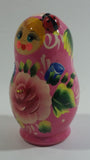 Vintage U.S.S.R Soviet Union Russian Pink with Ladybug Wooden Nesting Dolls Set of 5