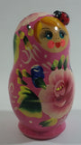 Vintage U.S.S.R Soviet Union Russian Pink with Ladybug Wooden Nesting Dolls Set of 5