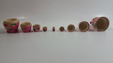 Vintage U.S.S.R Soviet Union Russian Pink with Ladybug Wooden Nesting Dolls Set of 5