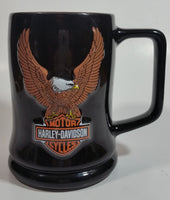 2002 Harley Davidson Motor Cycles "The Eagle Soars" 3D Embossed Black and Orange Ceramic Coffee Mug Cup