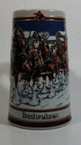 1989 Budweiser Holiday Stein Collection Collector's Series "The hitch on a winter's evening." Ceramic Beer Stein - Handcrafted in Brazil by Ceramarte