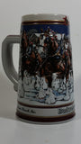 1989 Budweiser Holiday Stein Collection Collector's Series "The hitch on a winter's evening." Ceramic Beer Stein - Handcrafted in Brazil by Ceramarte