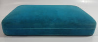 Vintage Bright Blue Felt Covered Cream White Lined Jewelry Dresser Box