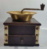 Vintage Japanese Made Wood and Brass Metal Coffee Grinder Mill