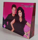 Rare Donny & Marie Osmond Hot Pink and Clear Lucite Resin Paperweight
