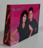 Rare Donny & Marie Osmond Hot Pink and Clear Lucite Resin Paperweight