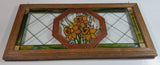 Open Windows Salido, California Green Border Red Octagon around Orange Flowers Stained Glass Wood Framed Window 11" x 22"