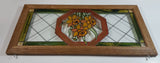 Open Windows Salido, California Green Border Red Octagon around Orange Flowers Stained Glass Wood Framed Window 11" x 22"