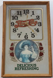 Vintage Pepsi-Cola Delicious Refreshing Soda Pop Lady Wood Framed Glass Mirror Advertising Clock 13 1/4" x 21 1/4"