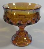 Vintage Indiana Orange Amber Iridescent Rainbow 5 1/4" Tall Carnival Glass Pedestal Style Thumbprint Compote Candy Dish