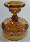 Vintage Indiana Orange Amber Iridescent Rainbow 5 1/4" Tall Carnival Glass Pedestal Style Thumbprint Compote Candy Dish