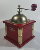 Red Hand Painted Flower Themed Brass and Wood Coffee Grinder Mill